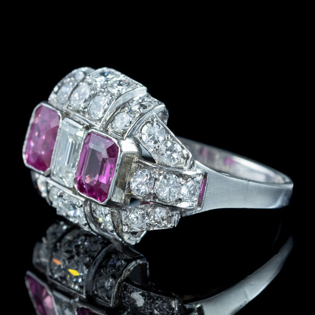 Art Deco Pink Sapphire Diamond Cluster Ring 