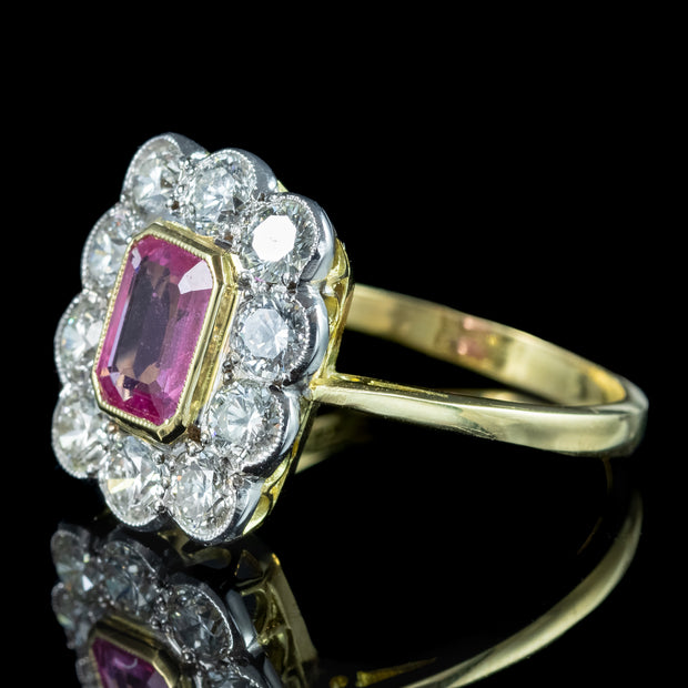 Art Deco Sapphire Diamond Cluster Ring 1.2ct Pink Sapphire