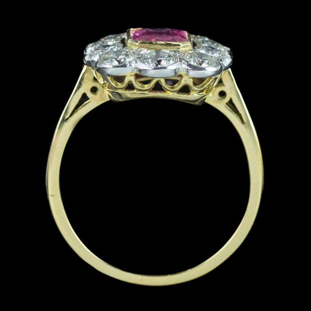 Art Deco Sapphire Diamond Cluster Ring 1.2ct Pink Sapphire