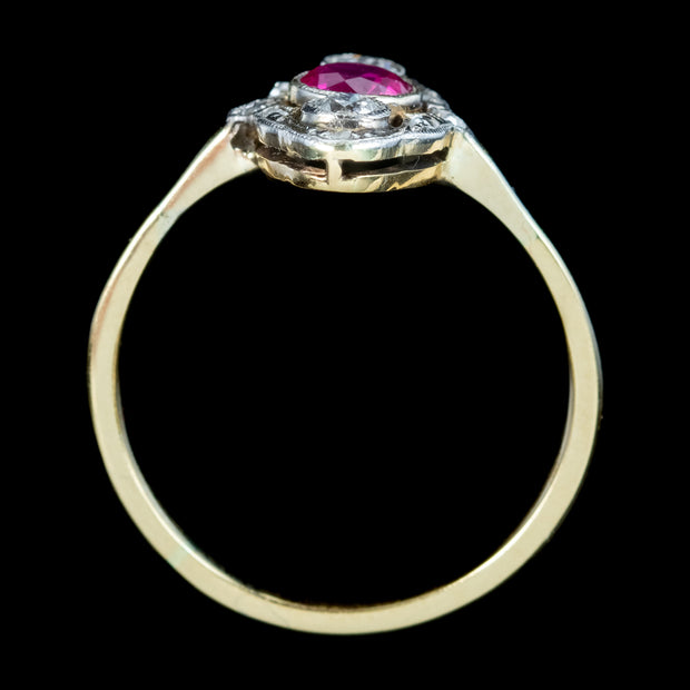 Art Deco Ruby Diamond Cluster Ring 0.24ct Ruby