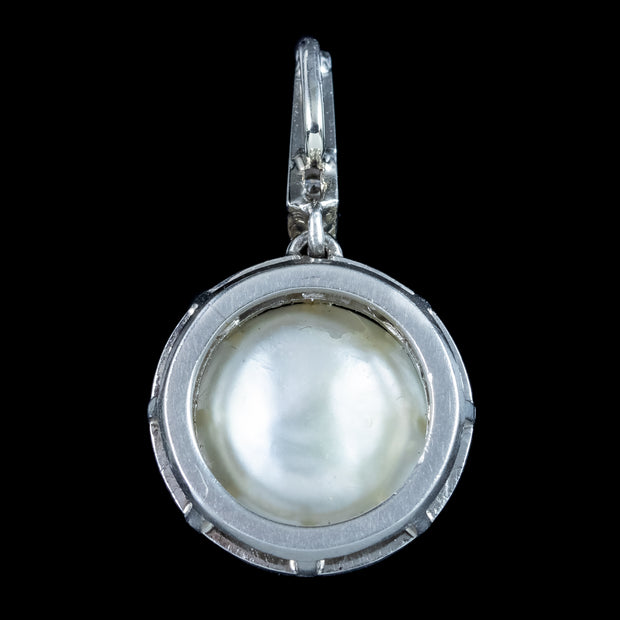 Art Deco Saltwater Pearl Diamond Pendant 18ct Gold With Cert