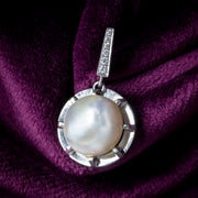 Art Deco Saltwater Pearl Diamond Pendant 18ct Gold With Cert