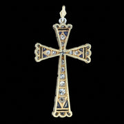 Art Deco Sapphire Diamond Cross Pendant 18ct Gold