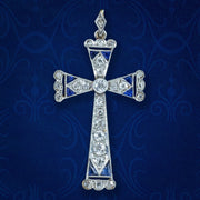 Art Deco Sapphire Diamond Cross Pendant 18ct Gold