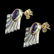 Art Deco Style Amethyst Diamond Fan Earrings 9ct Gold