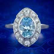 Art Deco Style Aquamarine Diamond Cluster Ring 1.5ct Aqua