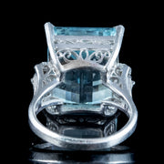 Art Deco Style Aquamarine Diamond Cocktail Ring 14.88ct Aqua