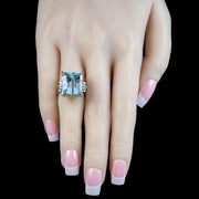 Art Deco Style Aquamarine Diamond Cocktail Ring 14.88ct Aqua