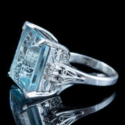 Art Deco Style Aquamarine Diamond Cocktail Ring 14.88ct Aqua