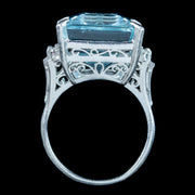 Art Deco Style Aquamarine Diamond Cocktail Ring 14.88ct Aqua