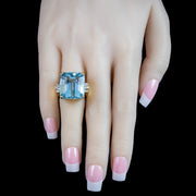 Art Deco Style Aquamarine Diamond Cocktail Ring 28ct Aqua