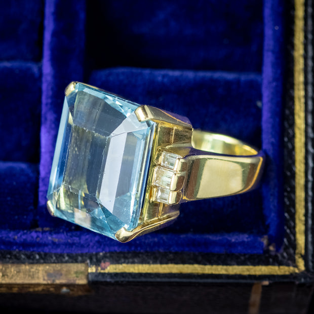 Art Deco Style Aquamarine Diamond Cocktail Ring 28ct Aqua