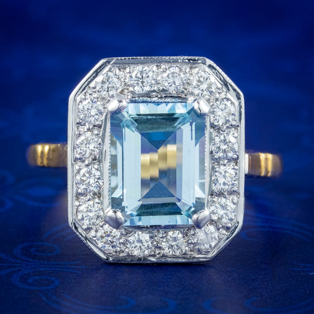 Art Deco Style Aquamarine Diamond Ring 3ct Aquamarine