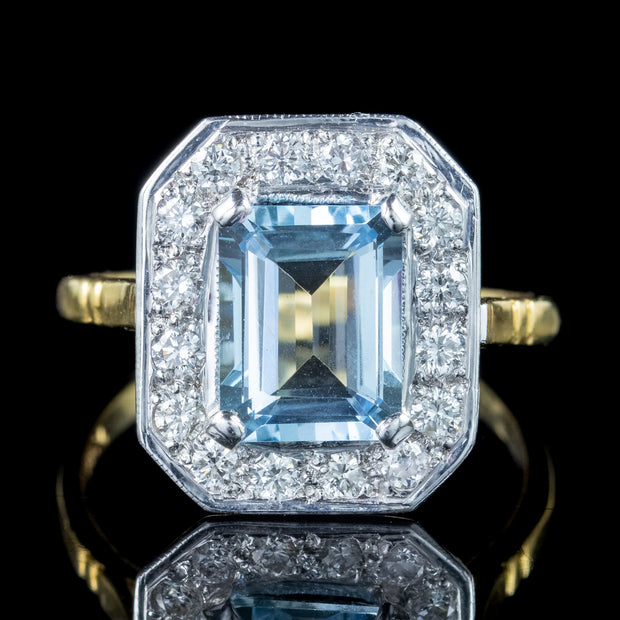 Art Deco Style Aquamarine Diamond Ring 3ct Aquamarine