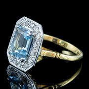 Art Deco Style Aquamarine Diamond Ring 3ct Aquamarine