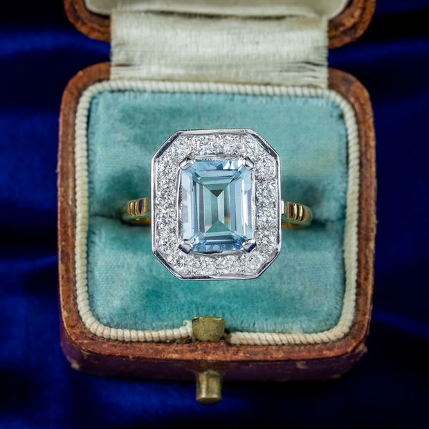 Art Deco Style Aquamarine Diamond Ring 3ct Aquamarine