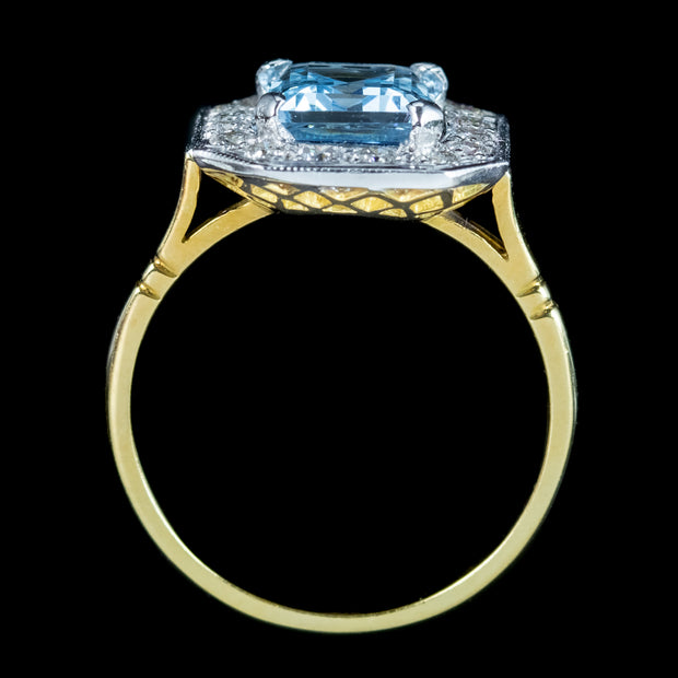 Art Deco Style Aquamarine Diamond Ring 3ct Aquamarine