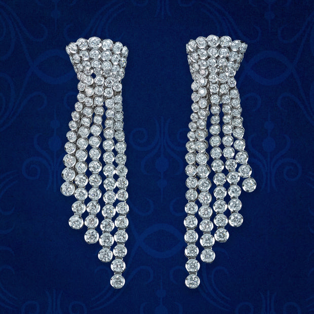 Art Deco Style Diamond Chandelier Tassel Earrings 18ct Gold 6.5ct Total