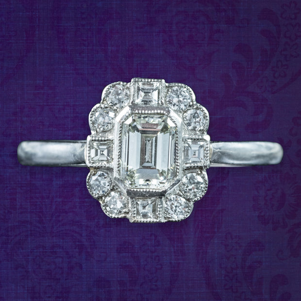 Art Deco Style Diamond Cluster Ring 1.1ct Diamond