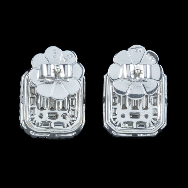 Art Deco Style Diamond Cluster Stud Earrings 18ct Gold 2.25ct Total