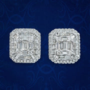 Art Deco Style Diamond Cluster Stud Earrings 18ct Gold 2.25ct Total