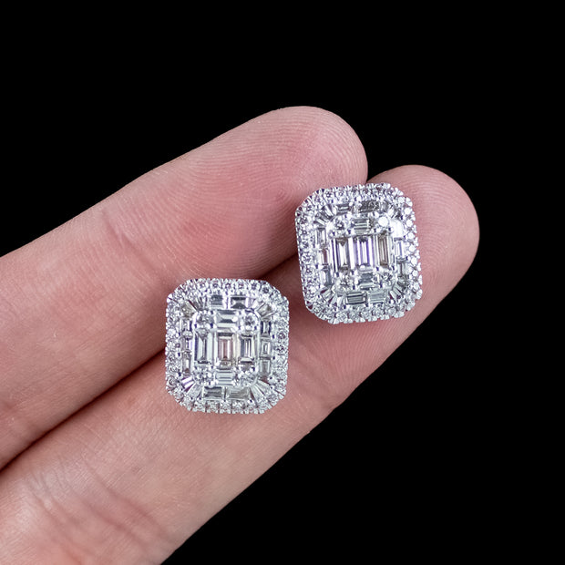 Art Deco Style Diamond Cluster Stud Earrings 2.25ct Total