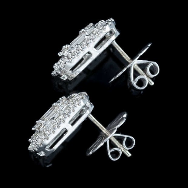 Art Deco Style Diamond Cluster Stud Earrings 18ct Gold 2.25ct Total