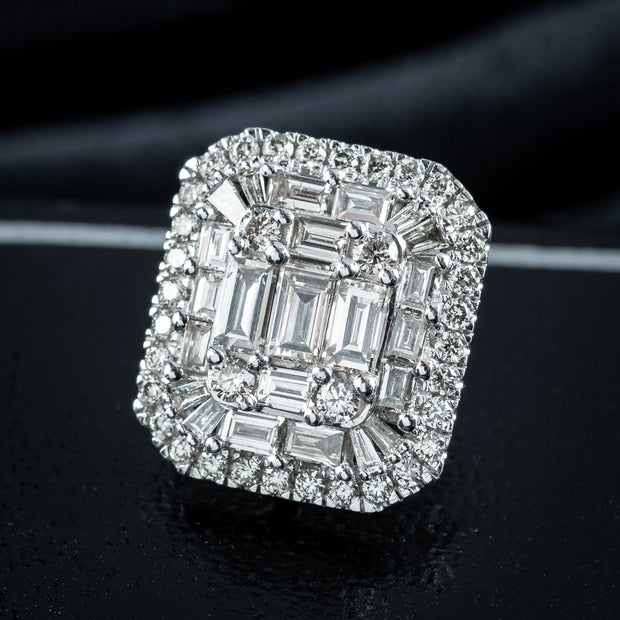 Art Deco Style Diamond Cluster Stud Earrings 18ct Gold 2.25ct Total