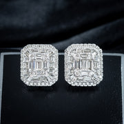 Art Deco Style Diamond Cluster Stud Earrings 18ct Gold 2.25ct Total