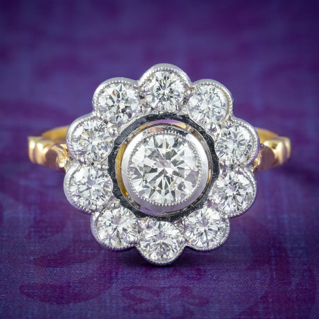 Art Deco Style Diamond Daisy Cluster Ring 1.7ct Diamond