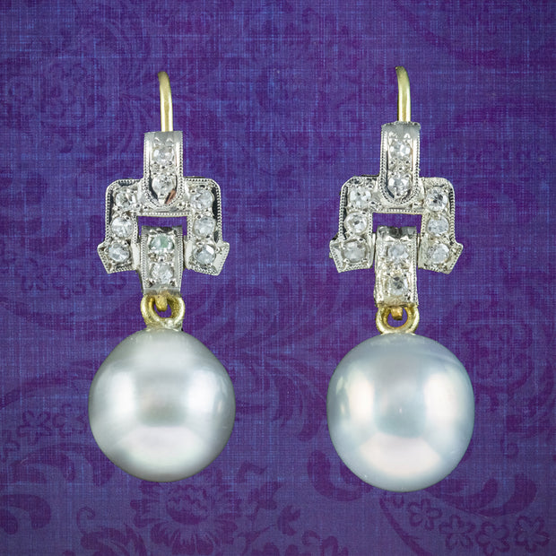 Art Deco Style Diamond Pearl Drop Earrings 0.50ct Of Diamond