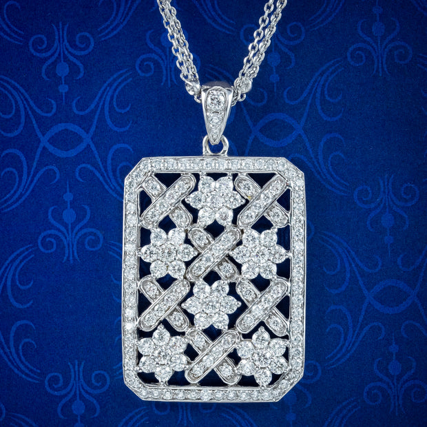 Art Deco Style Diamond Pendant Necklace 14ct Gold 8ct Of Diamond