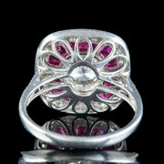 Art Deco Style Diamond Ruby Target Cluster Ring 2.5ct Of Diamond