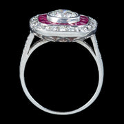 Art Deco Style Diamond Ruby Target Cluster Ring 2.5ct Of Diamond