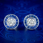 Art Deco Style Diamond Sapphire Target Stud Earrings 18ct Gold