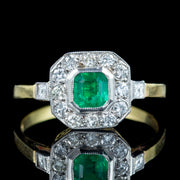 Art Deco Style Emerald Diamond Cluster Ring 0.40ct Emerald