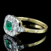 Art Deco Style Emerald Diamond Cluster Ring 0.40ct Emerald