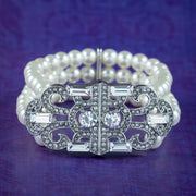 Art Deco Style Three Strand Pearl Bracelet