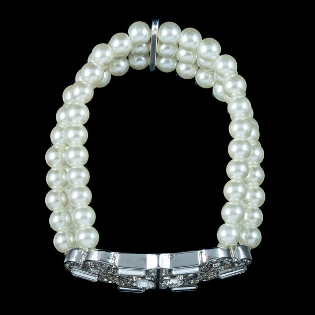 Art Deco Style Three Strand Pearl Bracelet