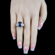 Art Deco Style Sapphire Moissanite Trilogy Ring 6ct Lab Created Sapphire