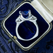 Art Deco Style Sapphire Moissanite Trilogy Ring 6ct Lab Created Sapphire