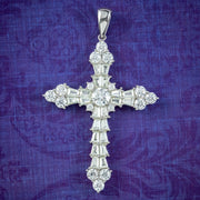 Art Deco Style Moissanite Cross Pendant Sterling Silver 8.5ct Total