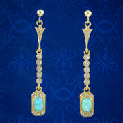 Art Deco Style Opal Cz Drop Earrings Silver 18ct Gold Gilt