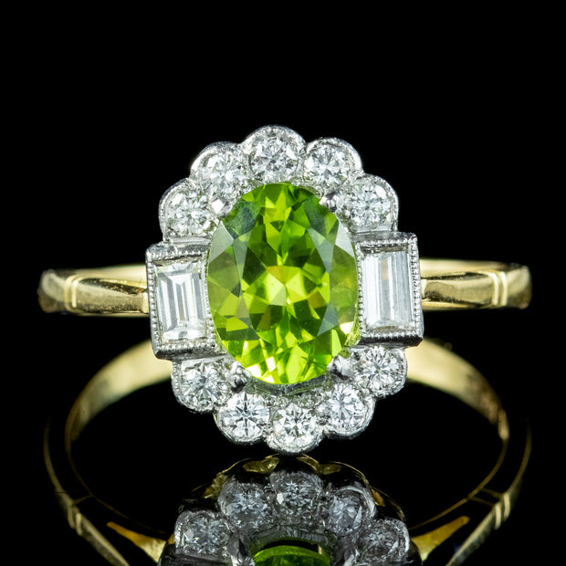 Art Deco Style Peridot Diamond Cluster Ring 1.3ct Peridot