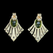 Art Deco Style Peridot Diamond Fan Earrings 9ct Gold