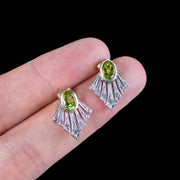 Art Deco Style Peridot Diamond Fan Earrings 9ct Gold