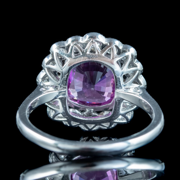 Art Deco Style Pink Ceylon Sapphire Diamond Cluster Ring 2.11ct Sapphire With Cert
