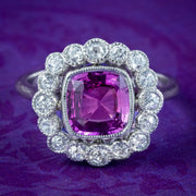 Art Deco Style Ceylon Sapphire Diamond Cluster Ring 2.11ct Colour Change Sapphire With Cert