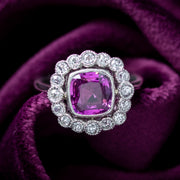 Art Deco Style Pink Ceylon Sapphire Diamond Cluster Ring 2.11ct Sapphire With Cert