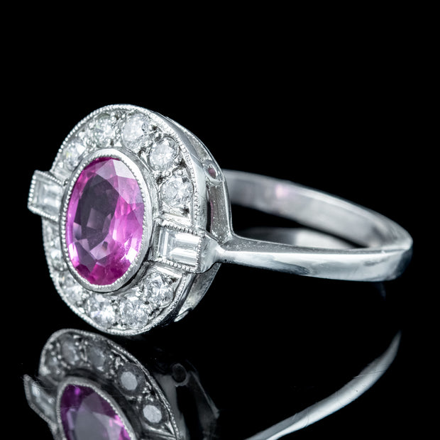 Art Deco Style Pink Sapphire Diamond Cluster Ring 1ct Sapphire